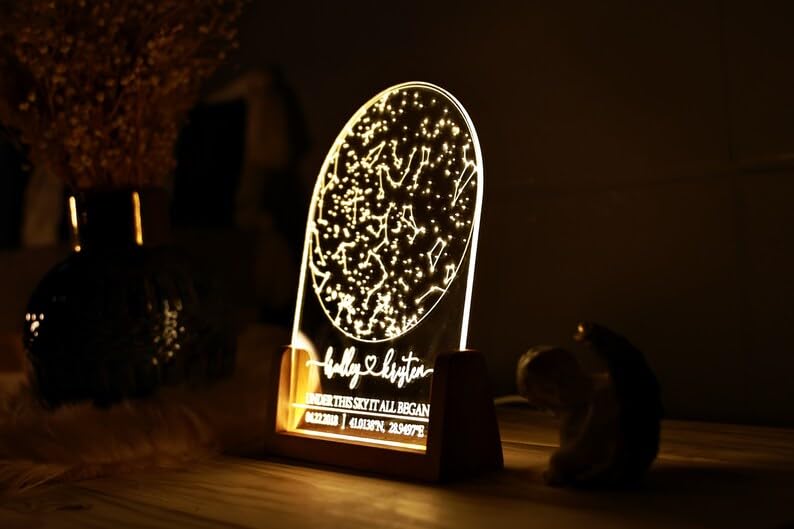 MINIBON Custom Star Map for Anniversary Couples | Personalized Night Light Plaque | Constellation Map for Specific Date - Where we met, First Date | Customized Couple Gifts