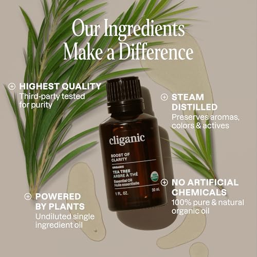 Cliganic Organic Tea Tree Essential Oil, 100% Pure Natural, for Aromatherapy | Non-GMO Verified (Packaging May Vary)
