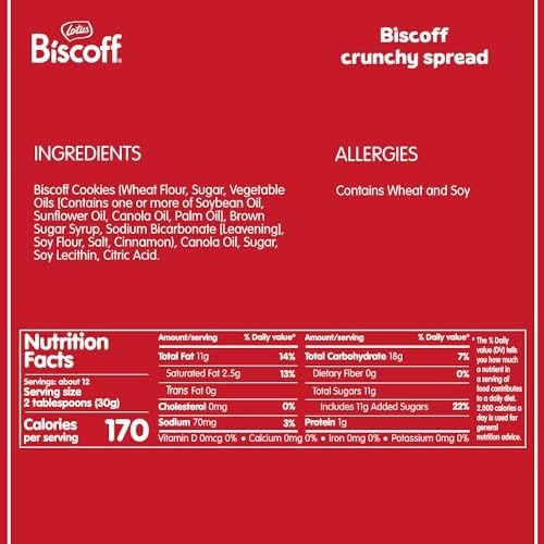 Lotus Biscoff, CRUNCHY Cookie Butter Spread, non GMO + Vegan, 13.4 Oz Jar (Pack of 8)