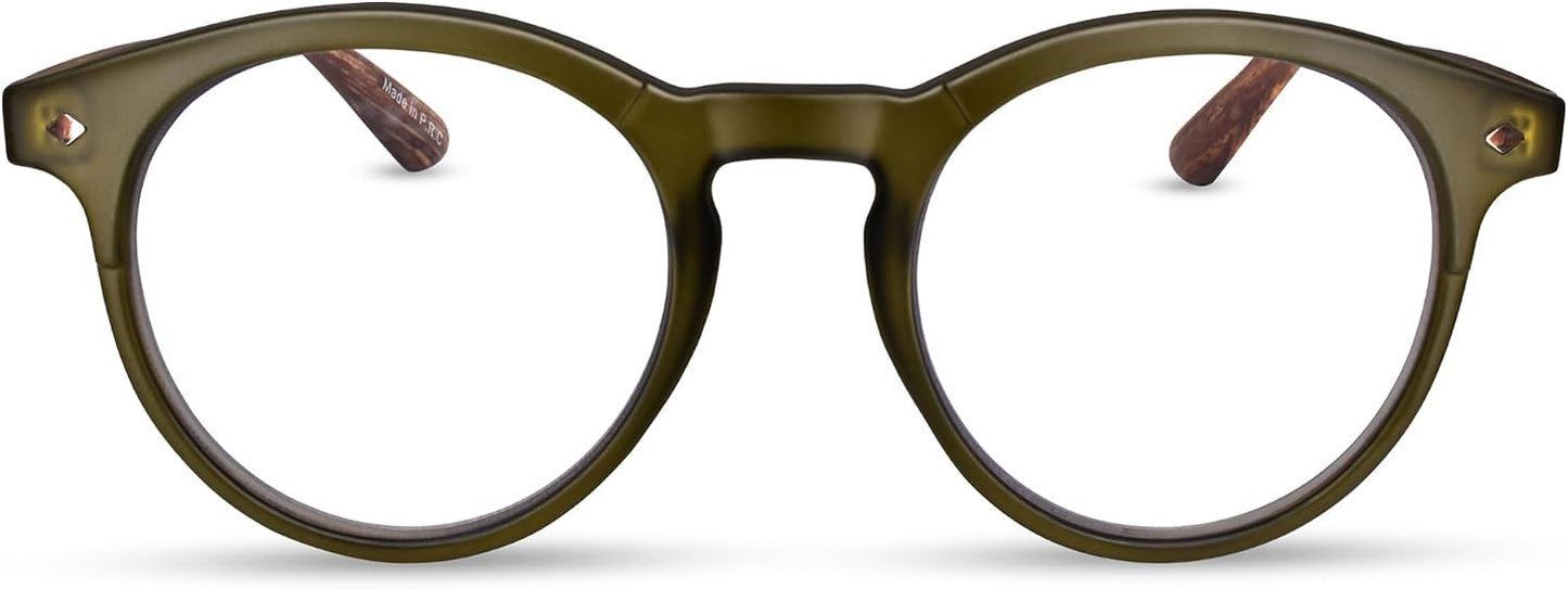 2SeeLife Large Round TR-90 Reading Glasses for Men & Women – Medium-Large Fit, Durable, Spring Hinges, Blue Light Readers, Green, +0.50