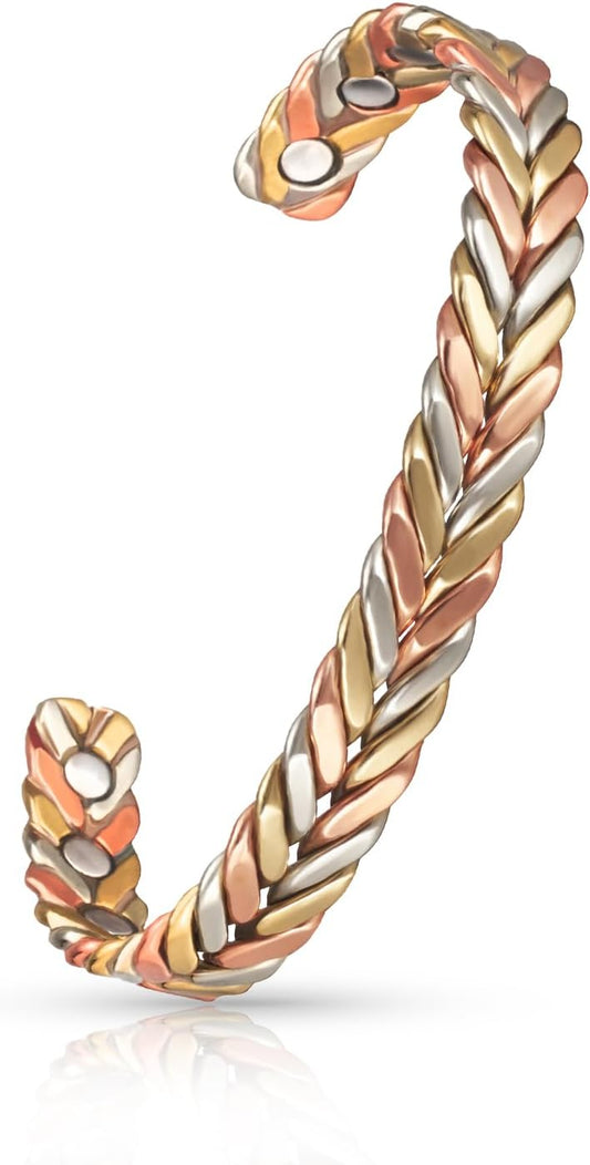 EnerCoppeX Copper Magnetic Bracelet for Women - Detox Jewelry with 3500 Gauss Magnet, Adjustable Cuff Bangle (J)