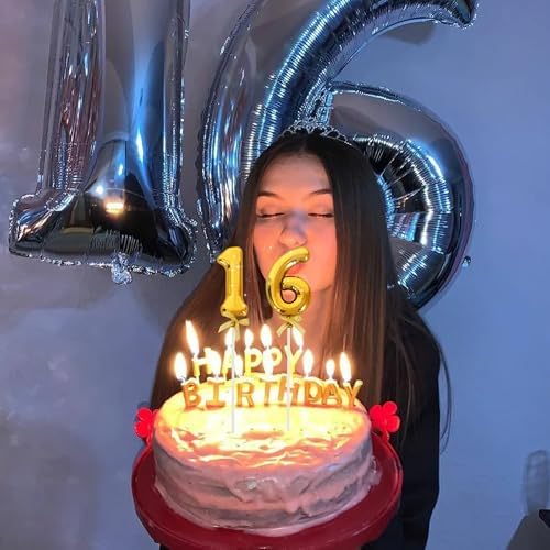 BEISHIDA 3D Number Cake Topper Gold 16 Numbers Happy 16th Birthday Cake Toppers for Birthday Wedding Anniversary Decorations