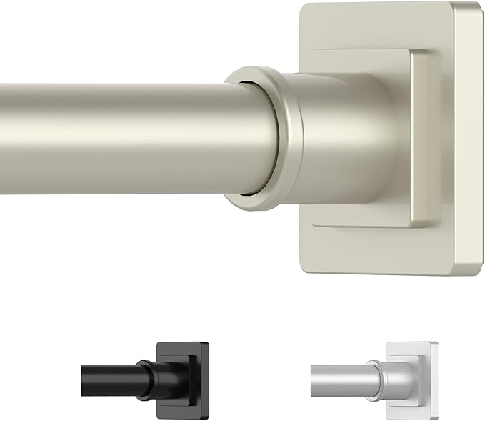 UIOSANRT Brushed Nickel Shower Curtain Rod 31-68 Inches Non-Slip Shower Rod Tension Mounted No Drill Tension Shower Curtain Rods Spring Tension Rod for Windows Bathroom
