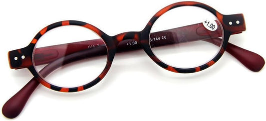 Agstum Designer Small round Oval Vintage Spring Hinge Reading Glasses Eyeglasses Readers (+1.00, Leopard frame with red temples)