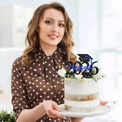 Rsstarxi 1 Pack Glitter Class of 2026 Cake Topper Congrats Grad 2026 Graduation Cake Pick for 2026 Graduation Theme High School College Graduate Party Cake Decorations Blue