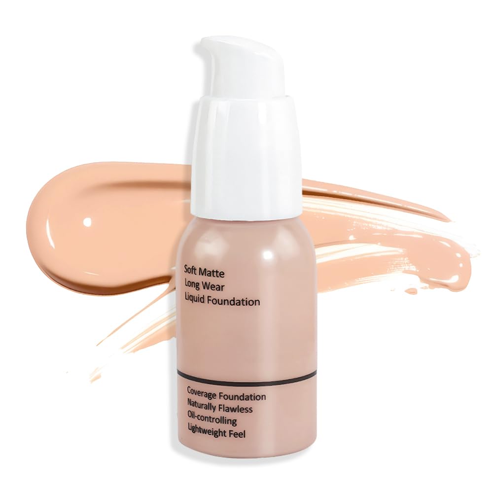 Matte Liquid Full Coverage Foundation, Flawless Soft Matte 24HR Oil Control Full Coverage Foundation Makeup for Women, Long-Lasting Waterproof Full Coverage, 02# Warm Peach(02, Pack of 1)