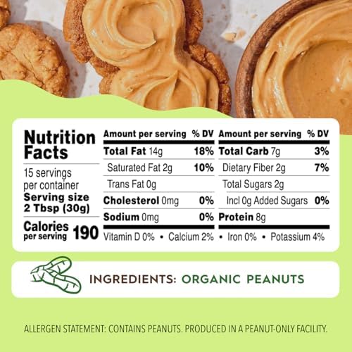 Once Again Organic Creamy Peanut Butter No Sugar Added - Single Ingredient, Unsalted, Natural Peanut Butter No Palm Oil - Glass Jar, Non-GMO, Gluten Free - Smooth and Unsweetened - 1 Jar (16 oz)