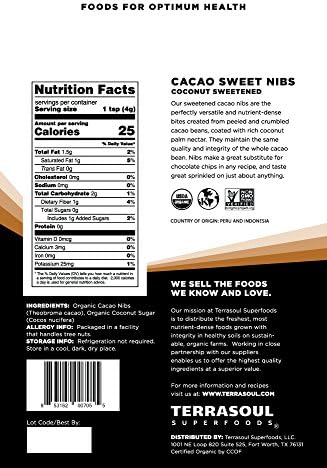 Terrasoul Superfoods Organic Sweet Cacao Nibs, 5 Pounds