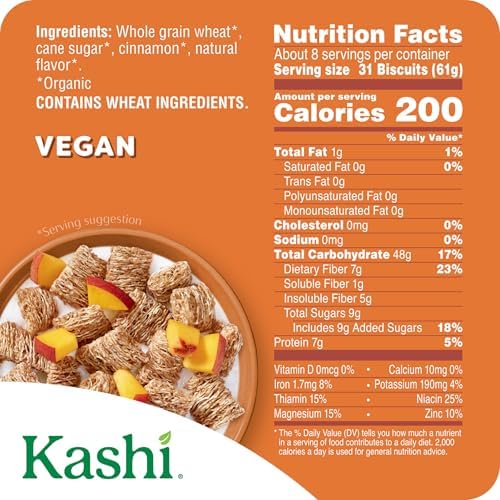 Kashi Breakfast Cereal, Organic, Whole Grain, Cinnamon Harvest, 18oz Box (1 Box)
