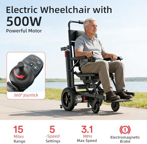 Foldable Electric Wheelchair for Seniors, All-Terrain Power Wheelchair with 15-Mile Long Range, 620W Powerful Motor Portable Lightweight Mobility Chair with 12" Puncture-Proof Tires No Installation