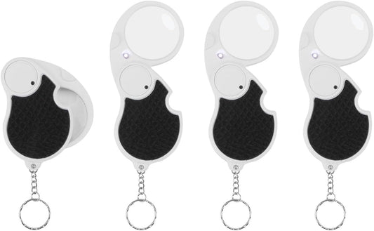 Rongon Magnifying Glasses with Light, 4-Pack Pocket Folding Magnifier, 5X Jewelers Loupe Magnifier, Keychain Loop Magnifiers for Reading Hobby Travel (4Pcs)