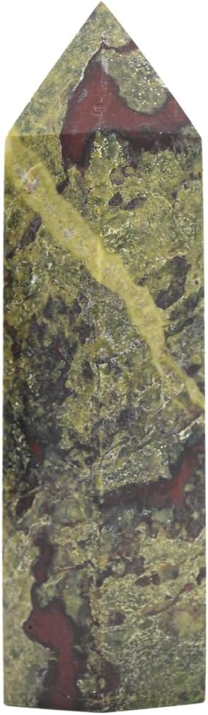 Angelstones Natural Dragon Blood Jasper Gemstone Healing Crystal Hexagonal Pointed Reiki Chakra Faceted Prism Wand Carved Stone Figurine Home Decor