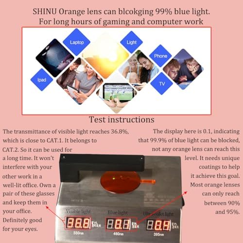SHINU Red Lens Glasses Better Sleep Orange Lens Blue Light Blocking for Computer or Long Time Gaming Tr90 Frame