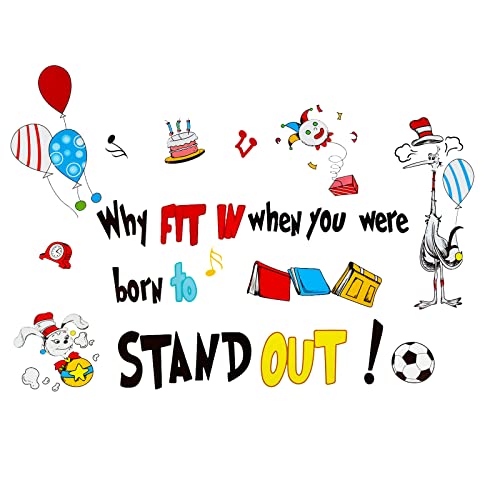 Maydahui Why Fit in When You were Born to Stand Out Wall Decal Dr Seuss Quote Wall Vinyl Sticker (21.2 x 30.6 Inch) Peel Stick Removable Kids Room Art Mural Decor for Baby Bedroom Nursery Classroom