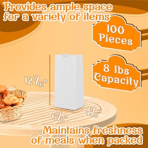 MT Products White Paper Bags 8 lbs. - Disposable Paper Lunch Bags Perfect for Shopping - Pack of 100