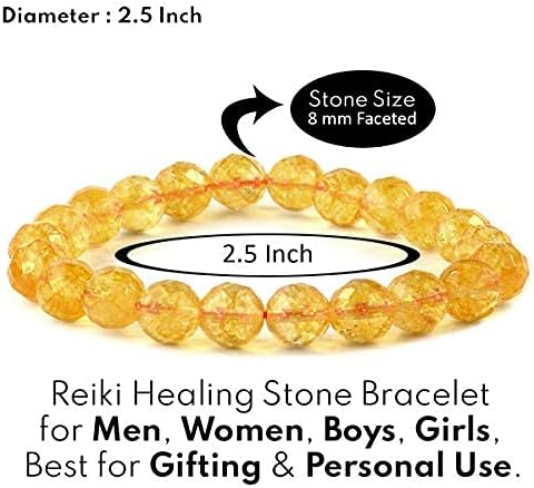 Aleafa Armlet Presents Natural AAA Citrine Bracelet Crystal Stone 8 Mm Diamond Cut Bead Bracelet for Reiki and Crystal Stones (Color : Yellow) #Aport-4553