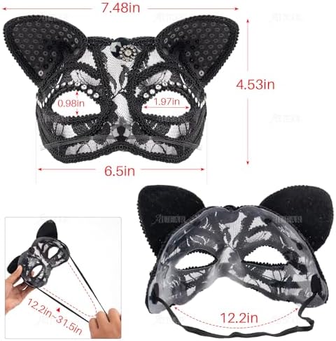AUEAR Luxury Sexy Cat Masquerade Mask with Beads Decoration - Venice Style Half Face Ball Mask
