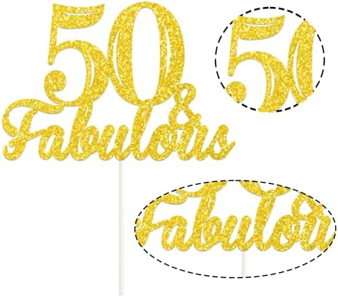 50 & Fabulous Cake Topper Gold Glitter Fifty and Fabulous Cake Topper Happy 50th Birthday Decorations 50th Anniversary Wedding Cake Decorations Party Supplies for Women & Men