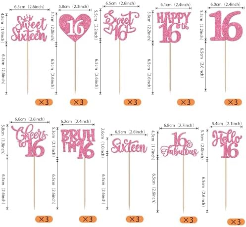 Rsstarxi 30Pack Happy Sweet 16th Birthday Cupcake Toppers Happy Sixteen Bruh I'm 16 Cupcake Picks Cheers to Sweet 16 Decorations for 16th Birthday Anniversary Party Cake Decorations Pink