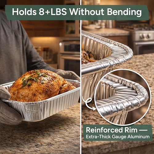 Zuvo 9x13 Aluminum Foil Pans (30 Pack) - Disposable Half Size Deep Steam Table Pans, Heavy Duty Tin Foil Trays for Roasting Turkey, Lasagna, Casseroles - Thanksgiving, Christmas, BBQ, Catering