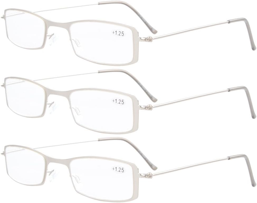 Eyekepper 3-Pack Stainless Steel Frame Half-eye Style Reading Glasses Readers Silver +1.25