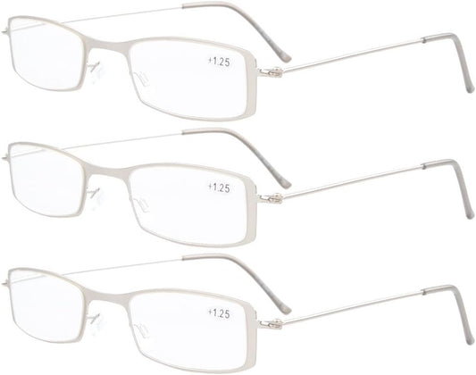Eyekepper 3-Pack Stainless Steel Frame Half-eye Style Reading Glasses Readers Silver +0.5