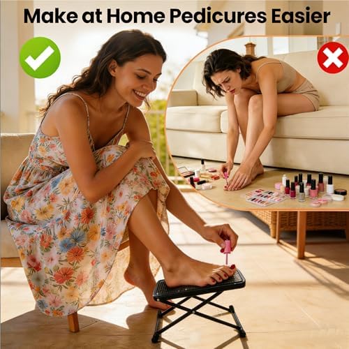 ZtohPyo Foldable Foot Rest, 6-Height Adjustable Spa Foot Stand, Non-Slip Sturdy Foot Care Stand for Easy Home Pedicures, Beauty Pedicure Stool Tool