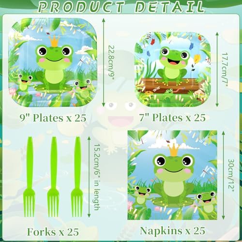 100Pcs Frog Party Decorations - Frog Party Plates and Napkin, FrogTableware, Frog Party Gifts, Frog Birthday Party Supplies - Serves 25 (Frog)