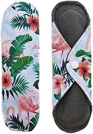 Generic Aslana 6-Pack Reusable Cloth Menstrual Pads Sanitary Napkins Pantiliners for Light, Medium and Heavy Flow (S, Flamingo Floral)