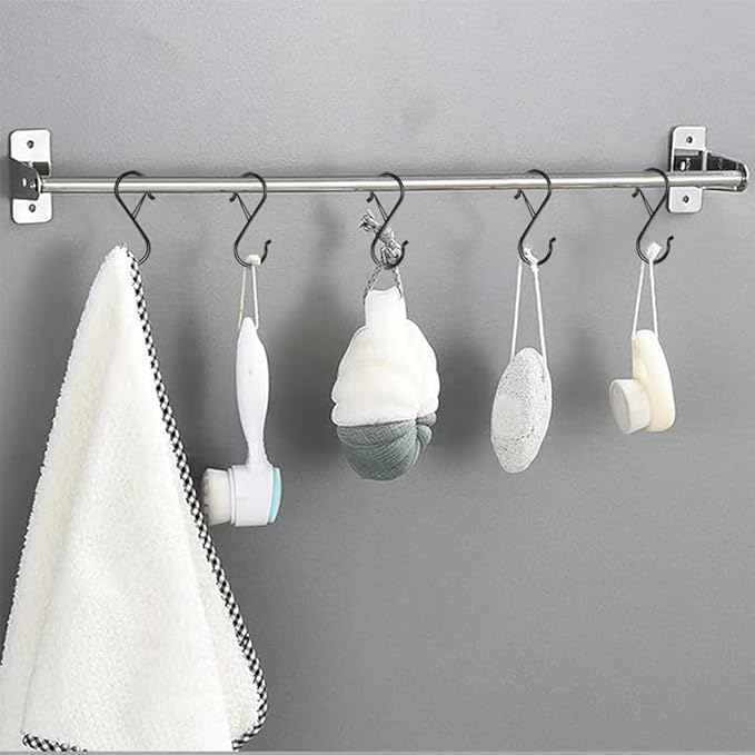 Waitkey 8 Pack S Hooks for Hanging, 3.5 inch Heavy Duty Metal S Hooks with Safety Buckle S Shaped Hooks Pot Rack Closet Hooks for Hanging Plants, Clothes, Kitchen Utensil, Pots, Pans, Bags (Black)