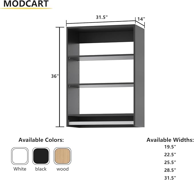 Medium Double Hanging Closet Unit, Modular Closet System, Wood Closet System Organizer with Storage for Walk in Closets, Clothing Rack Closet for Hanging Clothes, Bedroom,Black, 31.5" W