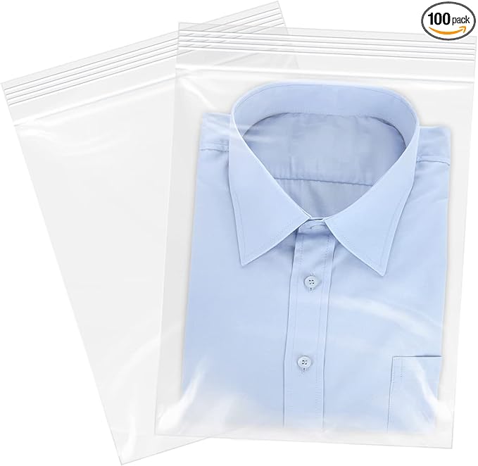 12" x 18"(100 Count) Large Zip Plastic Poly Bags - 2 Mil Clear Reclosable Zipper Bags for Prints, Photos, Documents, Clothing, T-Shirt, Storage