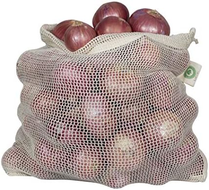 Reusable Onion Storage Bags - Organic Cotton Mesh Onion Bags with Drawstring - Washable Onion Holder Storage - Net Onion Keeper Sacks - Perfect Potato Storage Bags - Root Vegetable Sacks (3 X-Large)
