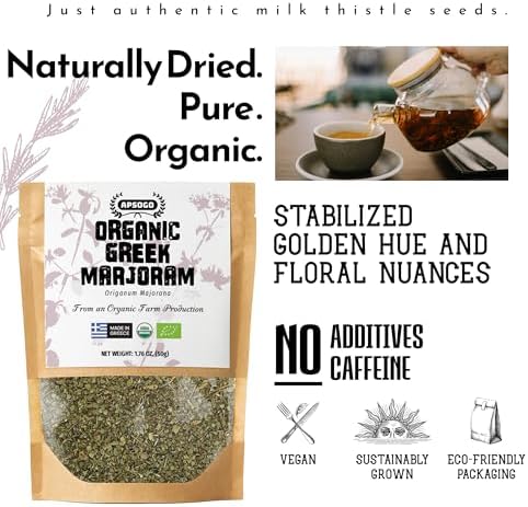 APSOGO Organic Marjoram 1.76oz - Greek Dried Marjoram Leaves - Origanum Majorana - Organic Marjoram Spice for Cooking, Seasoning & Tea - Resealable Pouch