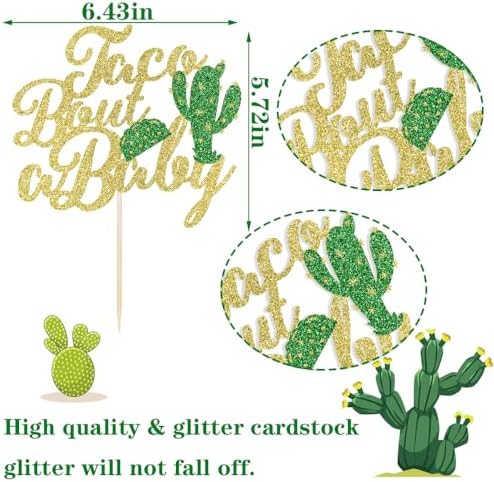 Gold Glitter Taco Bout A Baby Cake Topper,Mexican Fiesta Theme Baby Shower Party Decoration Supplies, Cactus Cake Topper for Mexican Fiesta Baby Shower Supplies, Taco Birthday Party Decor
