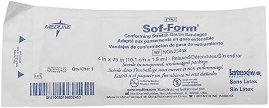 Medline Sterile Conforming Stretch Gauze Bandages, 4" x 75", Ideal for Wound Care, Pack of 96