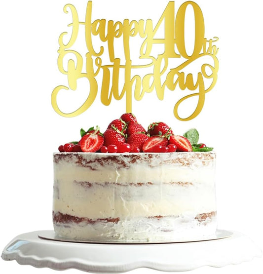 Happy 40th birthday Cake Topper Acrylic Gold birthday party cake decorations hello 40th years old, 40th Anniversary Party Cake Decorations