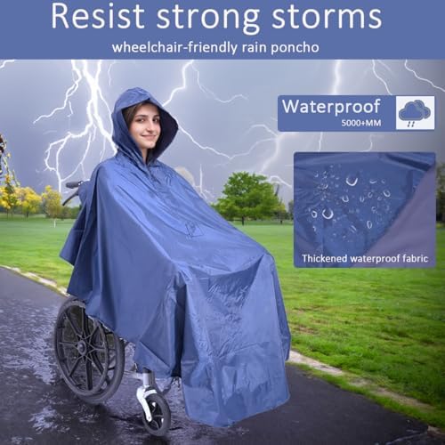 Wheelchair Poncho Wheelchair Cover Lightweight, Breathable & Waterproof Wheelchair RainCape Universal Fit, Mobility Scooter Poncho Full Body Coverage for Adults Reusable (Blue)