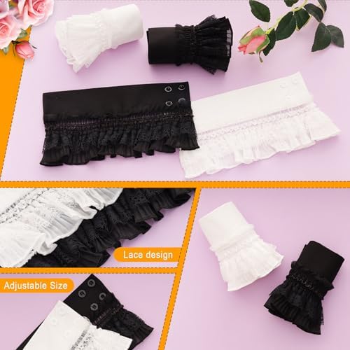 2pcs Floral Layered Lace Wrist Cuffs Sleeves for Women Jabot Cuff Black White Elastic Bracelet for Halloween Cosplay Costumes Wrist Cuffs Costume