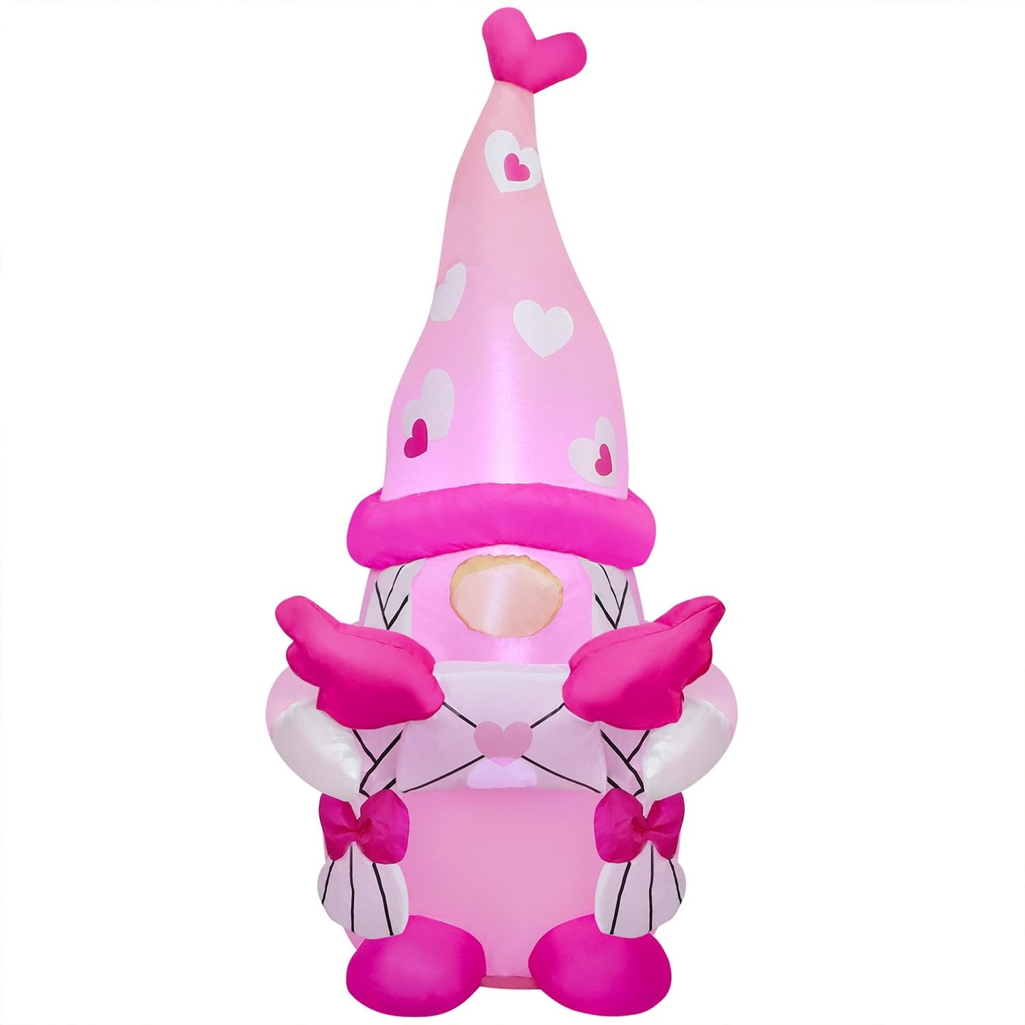 Juegoal Valentine Inflatable Pink Gnome, 4 FT Lighted Blow Up Girl Swedish Gnomes, Indoor Outdoor Valentines Wedding Xmas Decor, Built in LED Light Up Holiday Lawn Yard Garden Decorations