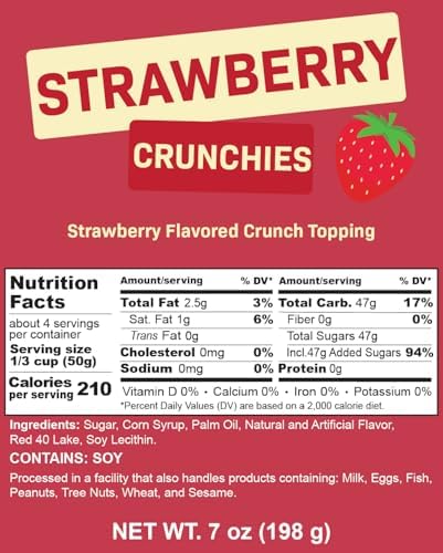 Strawberry Crunch Toppings, Crunchies Ice Cream, Froyo, Red Cupcakes Toppers, Frappe and Dessert Toppings, Strawberry Crumbles, 7 Ounce