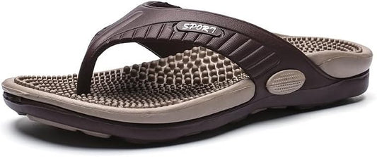 DSLED Massage Flip Flops for Men & Women, with Arch Support Summer Breathable Beach Shoes, Acupressure Sandals Massage Slippers, Relief Plantar Fasciitis Heel Arch Arthritis Pain, Khaki, 44