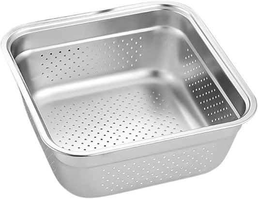 Zerodeko Stainless Steel Square Colander 9.84 Inch Mesh Strainer Basket for Washing Rice Vegetables and Draining Kitchen Use