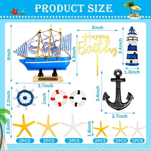 19 Pcs Nautical Cake Topper Pirate Cake Topper Ship Theme Nautical Cupcake Decorations for Birthday Wedding Summer Party Decor
