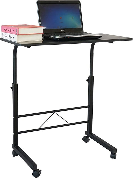 Side Table with Wheels,Snack Side Table with Castors Mobile End Table Height Adjustable Computer Stand Portable Workstation Snack Tables for Bed and Sofa Laptop (S, with Baffle, Black C)