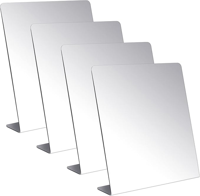 Amyhill 4 Pcs Counter Top Mirror Freestanding Mirror Single Sided Acrylic Desk Glass for Tabletop Bedroom Office Bathroom Home Dorm (8.5 x 9 Inch)