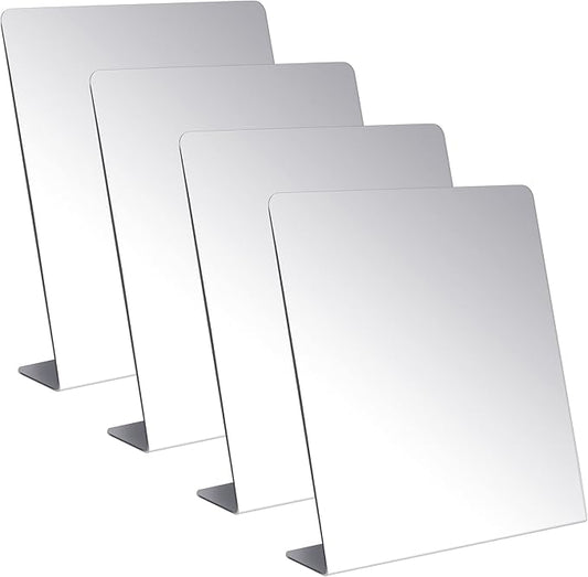 Amyhill 4 Pcs Counter Top Mirror Freestanding Mirror Single Sided Acrylic Desk Glass for Tabletop Bedroom Office Bathroom Home Dorm (8.5 x 9 Inch)