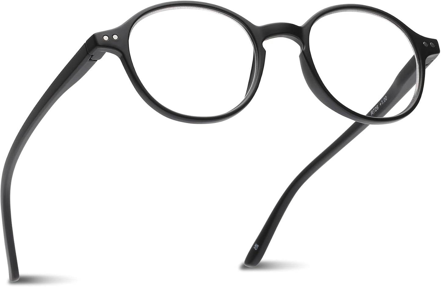 2SeeLife Small Round Reading Glasses for Men & Women – Narrow-Medium Fit, Sturdy Frame, Spring Hinges, Premium Retro Readers, Black, +2.00