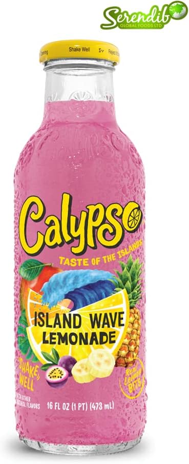 Calypso Lemonade, Island Wave Lemonade, Made with Real Fruit, 16 Fl Oz Glass Bottles (Pack of 12)