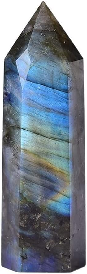 KatLin 1PC Natural Stones Crystal Point 36 Color Tower Amethyst Rose Quartz Energy Ore Mineral Obelisk Home Ornaments Ornaments (Color : Labradorite, Size : 70-80mm)